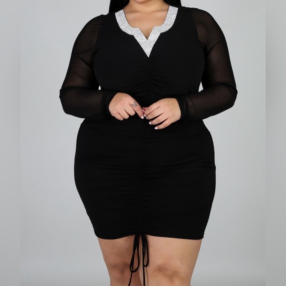 NEW Lilian Diamond‎ Studded Plus Size Black Dress 3XL